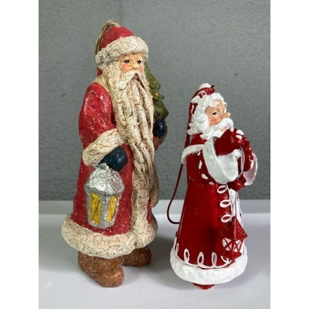 Vintage Late ’80s-Early ’90s Santa Claus Ornament Lot‎ (Set of 2) Crackle Finish